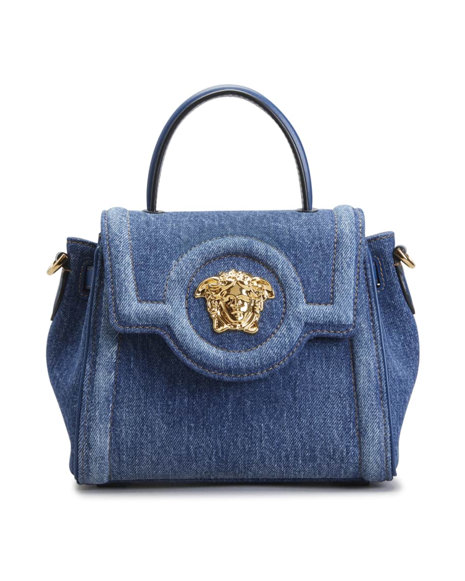 Versace La Medusa Denim Top-Handle Bag | Neiman Marcus