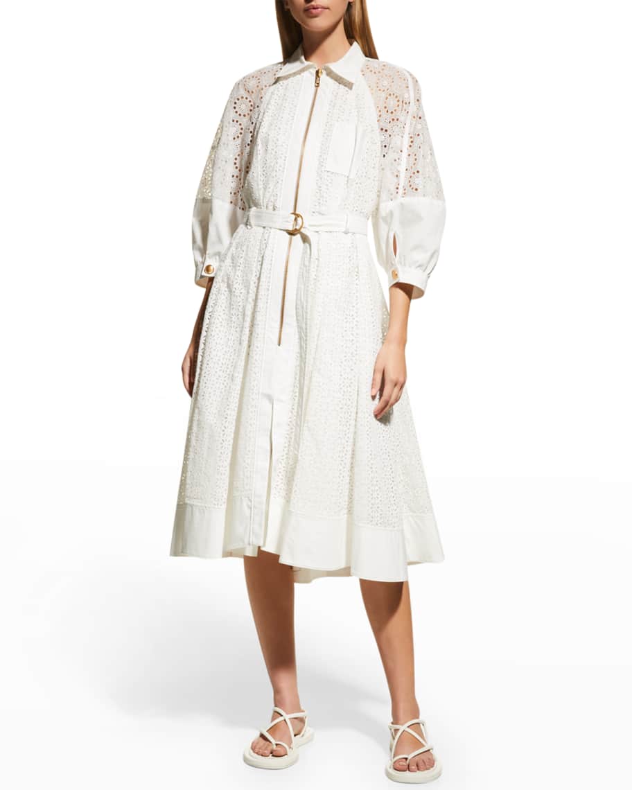 3.1 Phillip Lim Broderie Anglaise Belted 3/4 Sleeve Midi Dress | Neiman ...