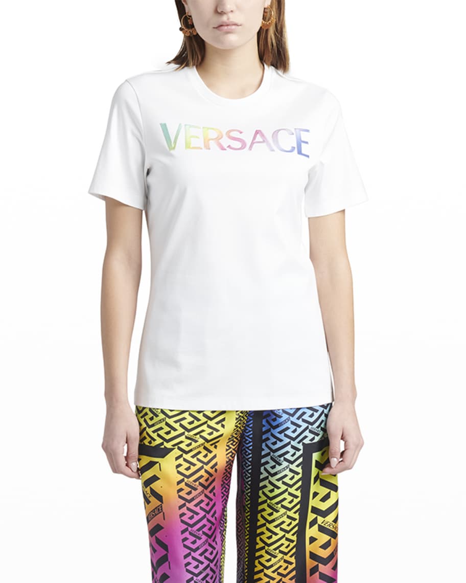 Versace Rainbow Logo Embroidered T-Shirt | Neiman Marcus