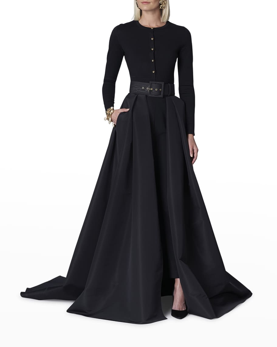 Carolina Herrera High-Waist Silk Pants with Attached Ball