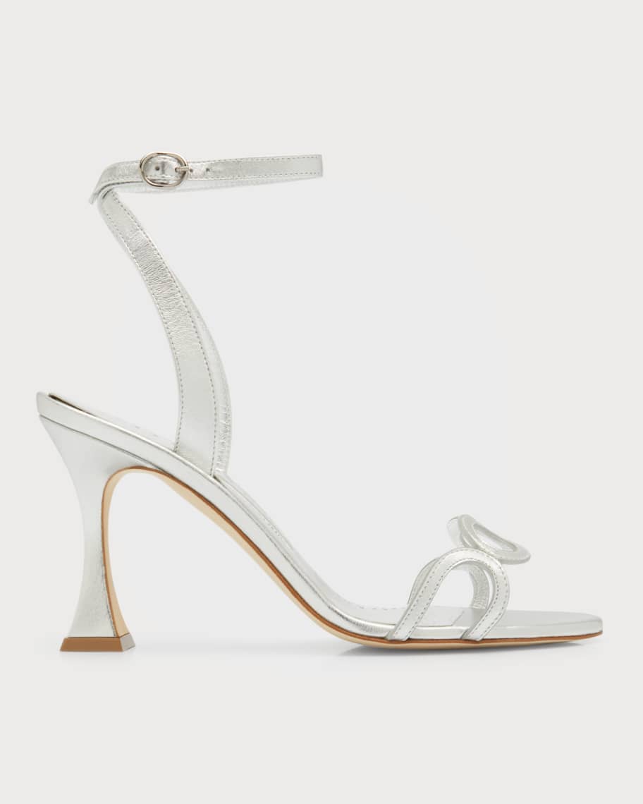 Manolo Blahnik Kamistra Metallic Circle Cutout Sandals | Neiman Marcus