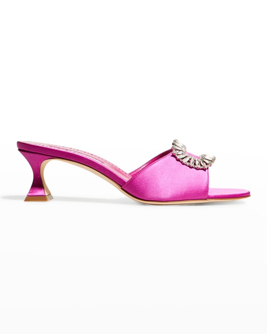 Manolo Blahnik Laalita Silk Crystal Mule Sandals | Neiman Marcus
