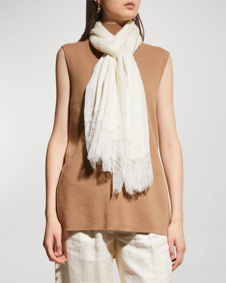 Bindya Accessories Lace Trim Wool-Silk Stole | Neiman Marcus