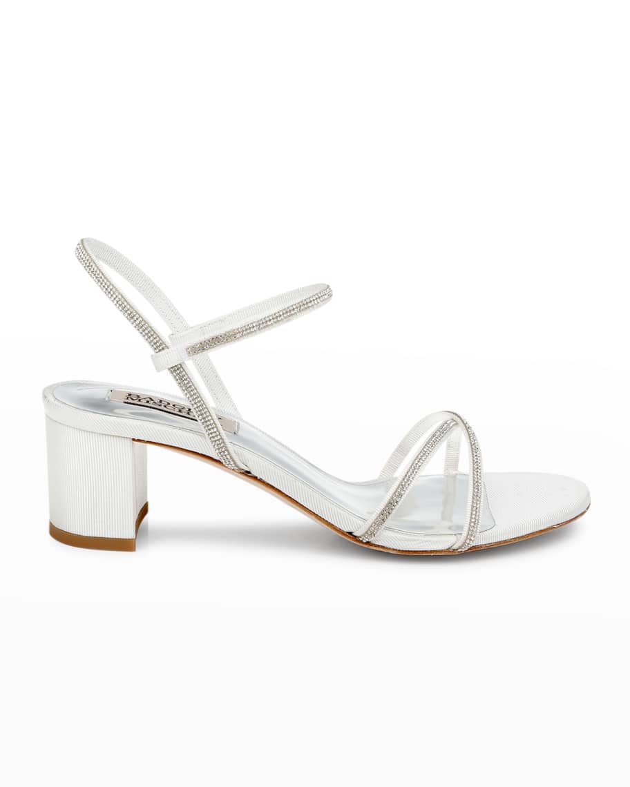 Badgley Mischka Ultima Crystal Crisscross Block-Heel Sandals