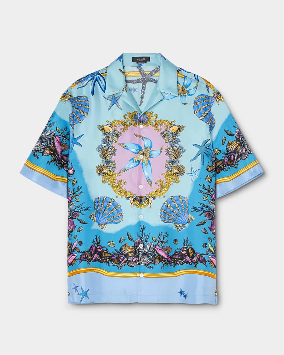 Versace Men's Tiger & Wildflower Camp Shirt