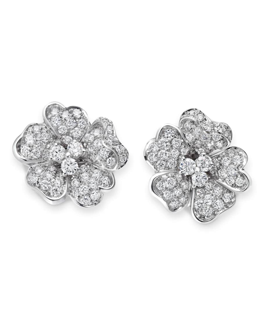 Leo Pizzo Iconic Flower 18k White Gold Diamond Earrings | Neiman Marcus