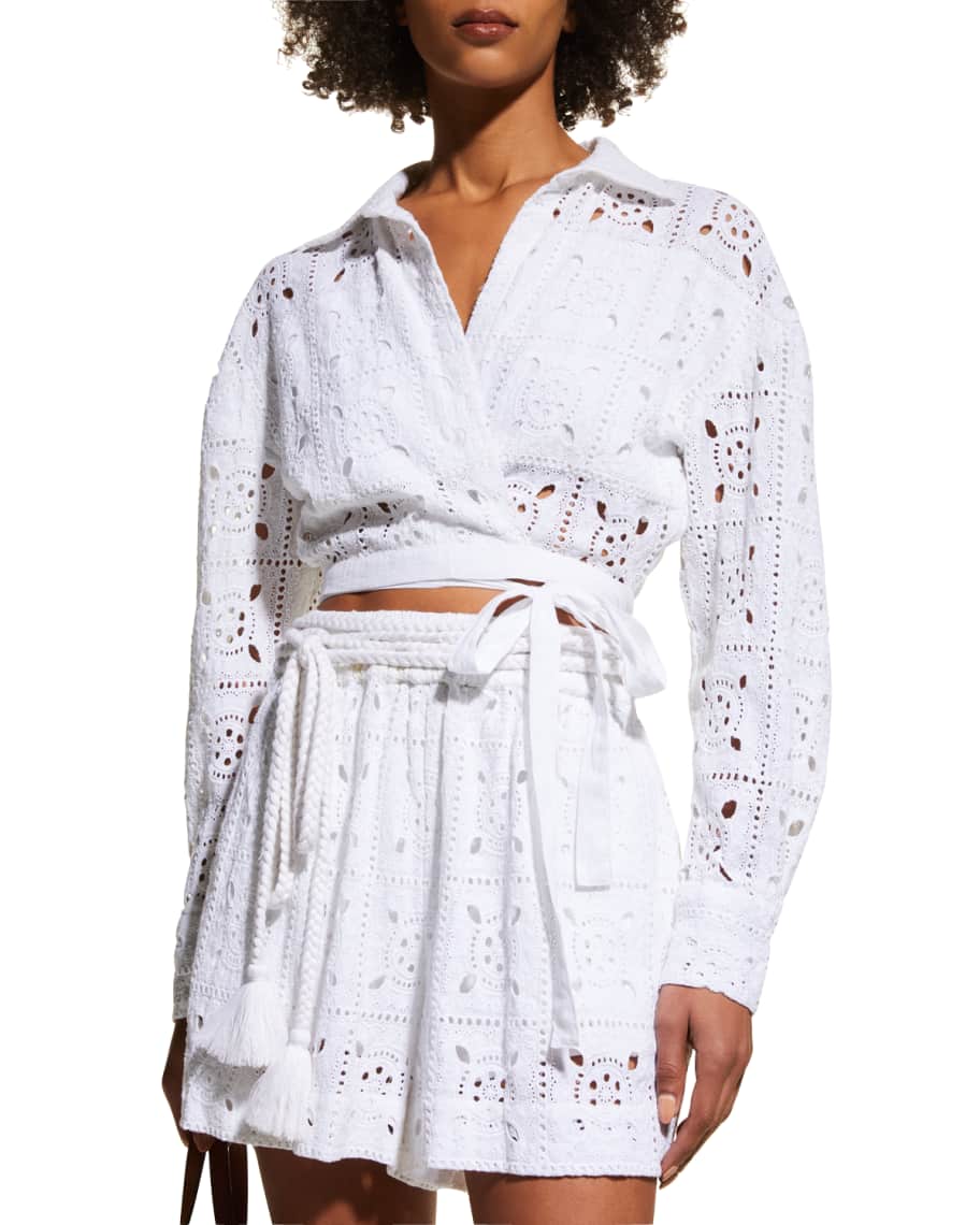 Georgina Eyelet Accent Zip-Up Top