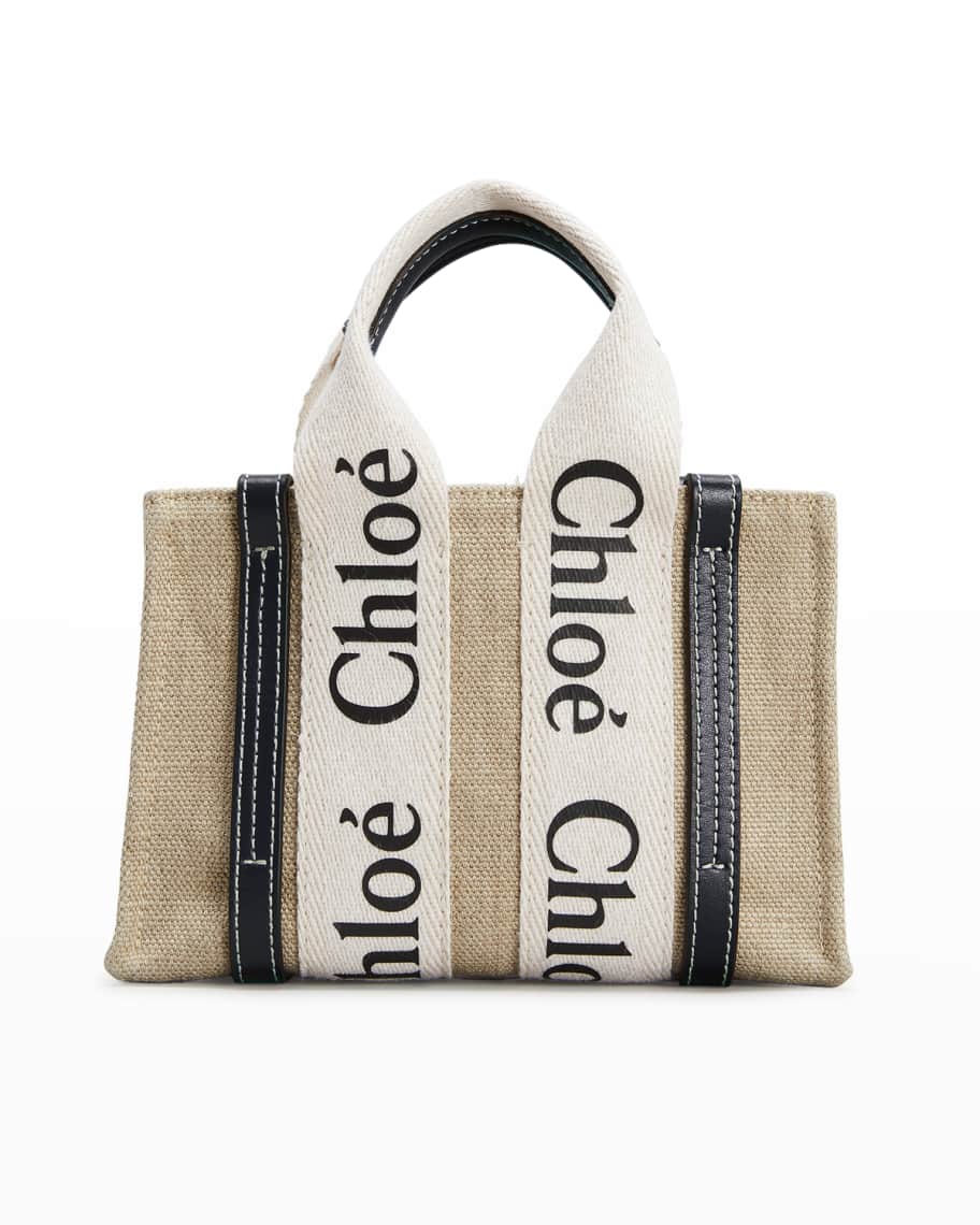 Chloe Woody Mini Eco Linen Tote Crossbody Bag | Neiman Marcus