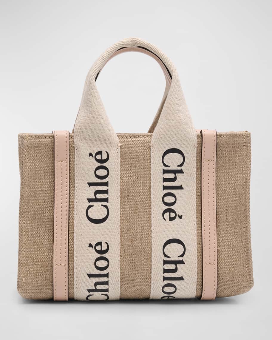 Chloe Woody Mini Tote Bag in Linen with Crossbody Strap Neiman