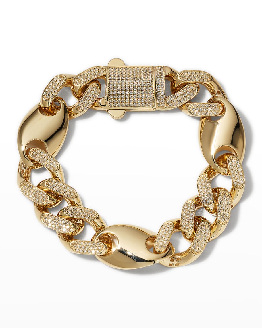Heera Moti Yellow Gold Plain and Pave Diamond Link Bracelet | Neiman Marcus