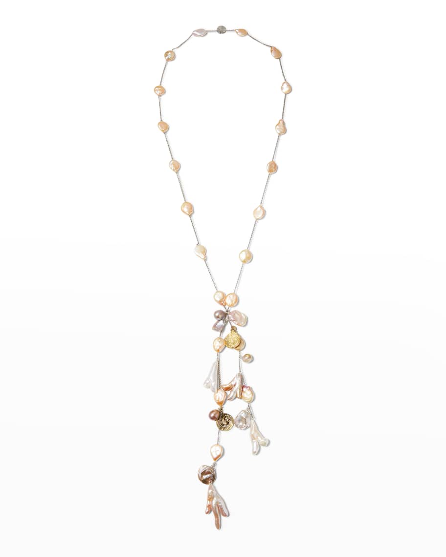 Devon Leigh Freshwater White and Gray Pearl Necklace with Gold Coins ...