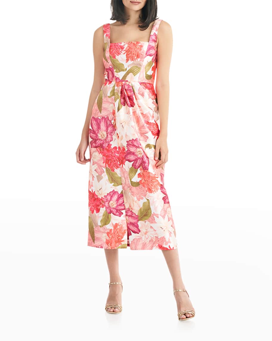 Kay Unger New York Floral-Print Square-Neck Dress | Neiman Marcus