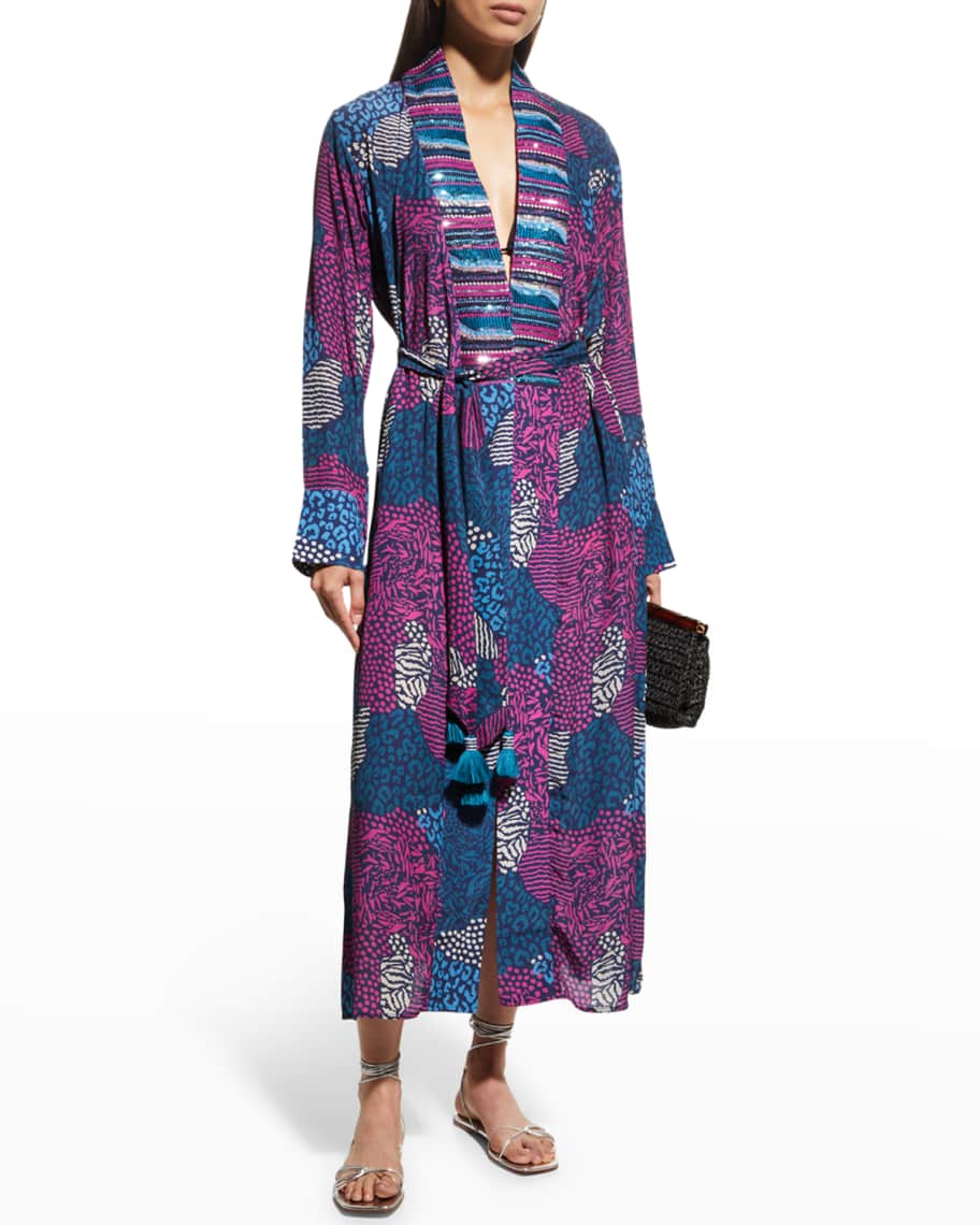 TAJ BY SABRINA Mia Belted Printed Midi Dress | Neiman Marcus