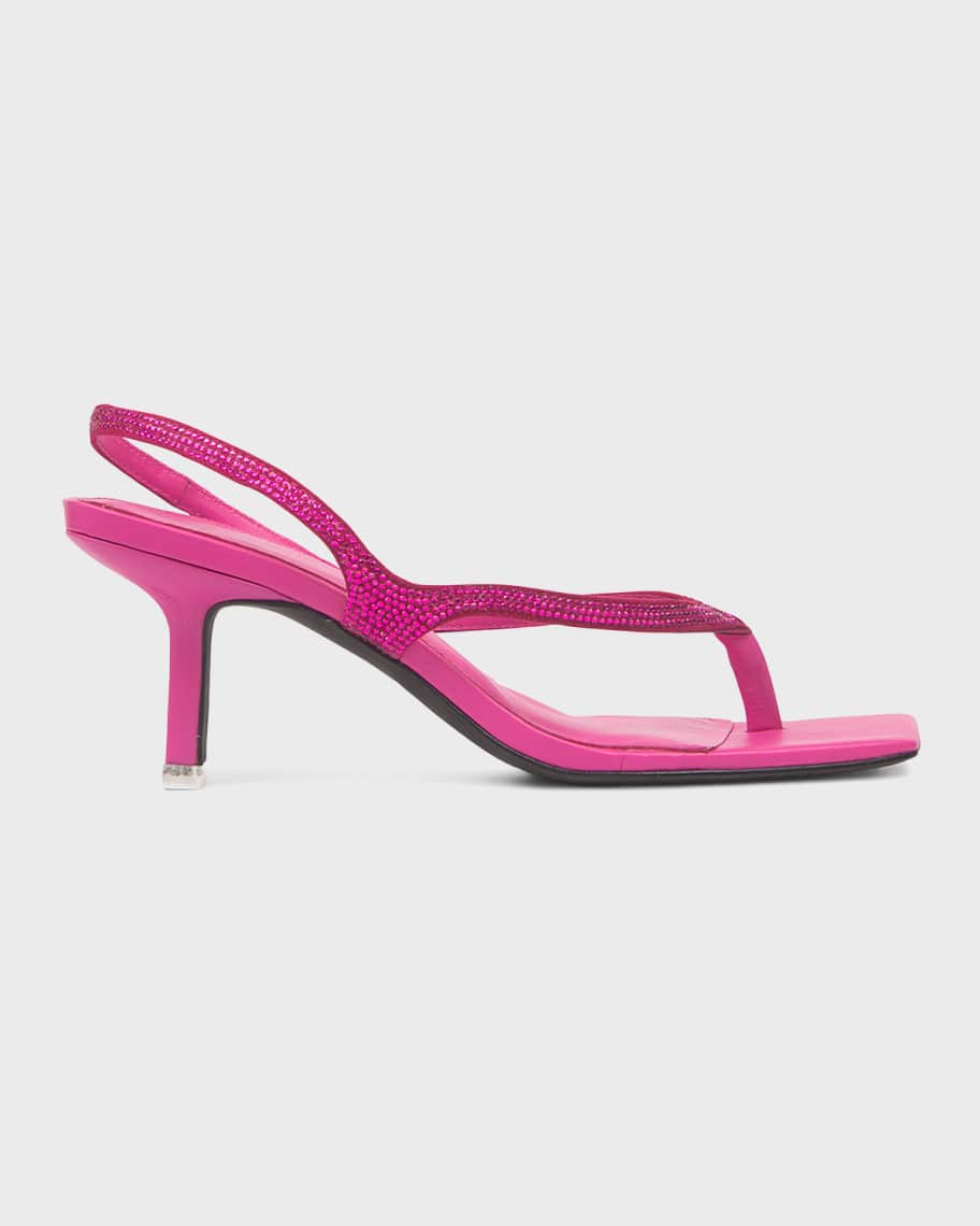 Black Suede Studio Peyton Rhinestone Heeled Thong Sandals | Neiman Marcus