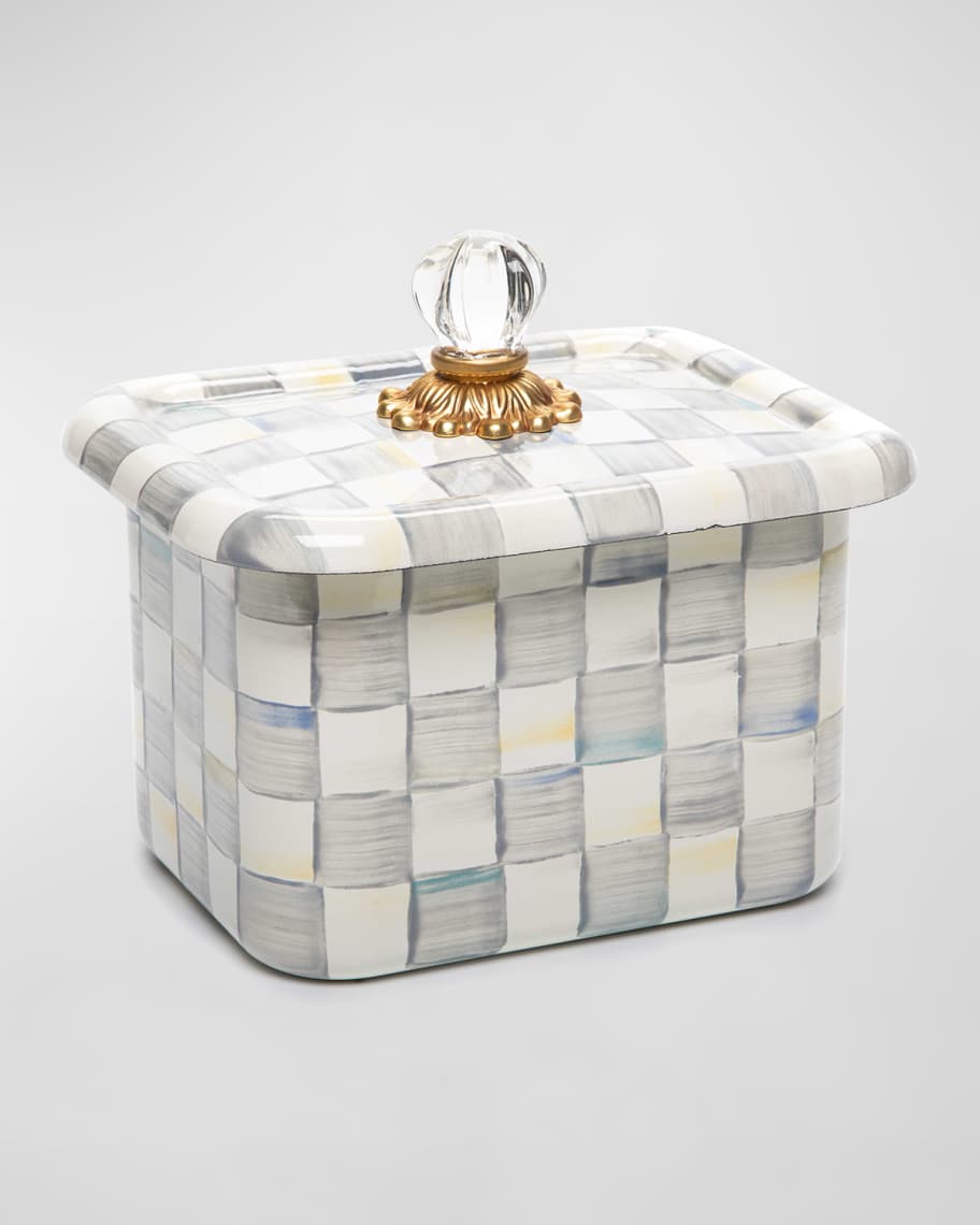 7.5" Sterling Check Enamel Recipe Box