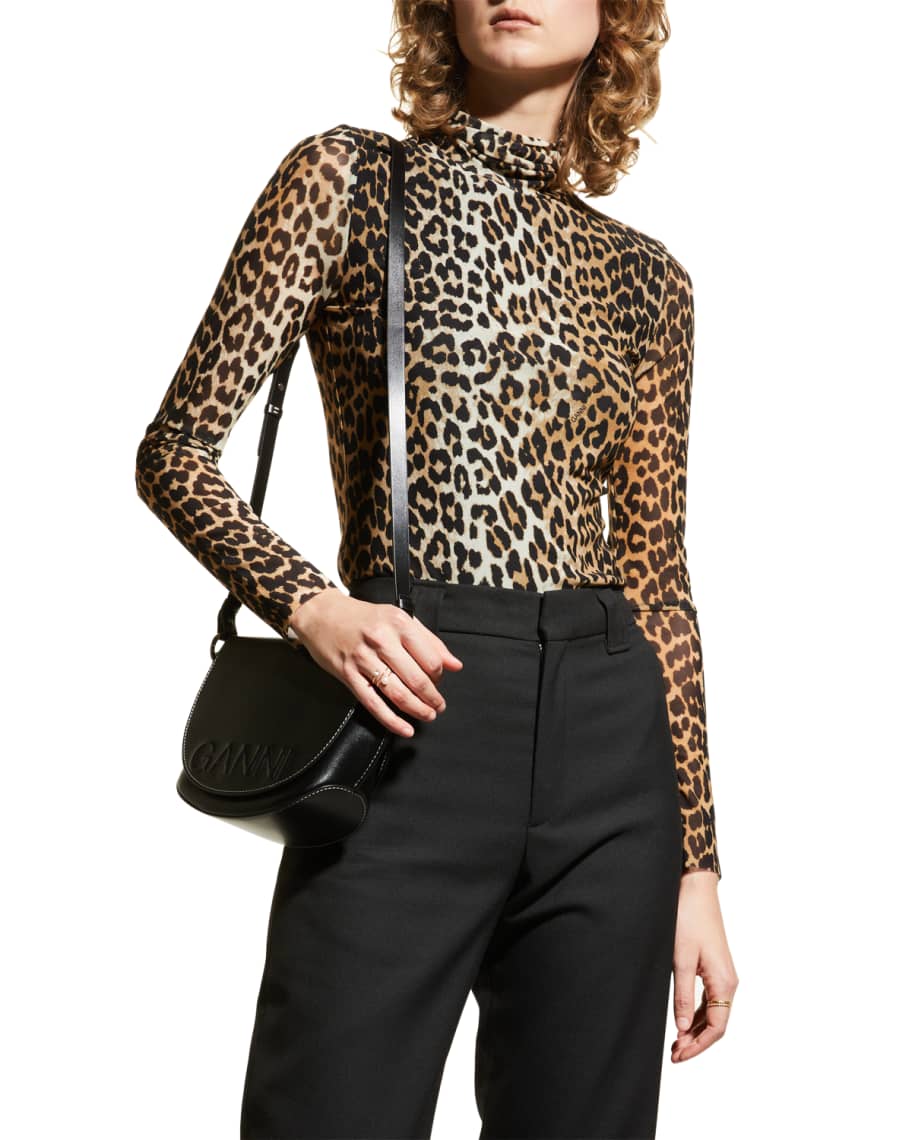 Ganni Recycled Leopard Long Sleeve Turtleneck Neiman Marcus