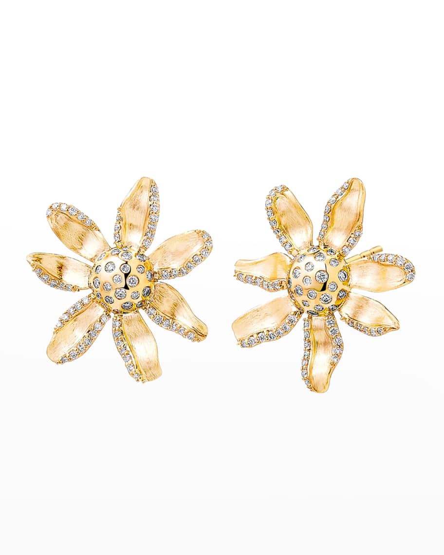 Syna 18k Yellow Gold Diamond Flower Stud Earrings | Neiman Marcus