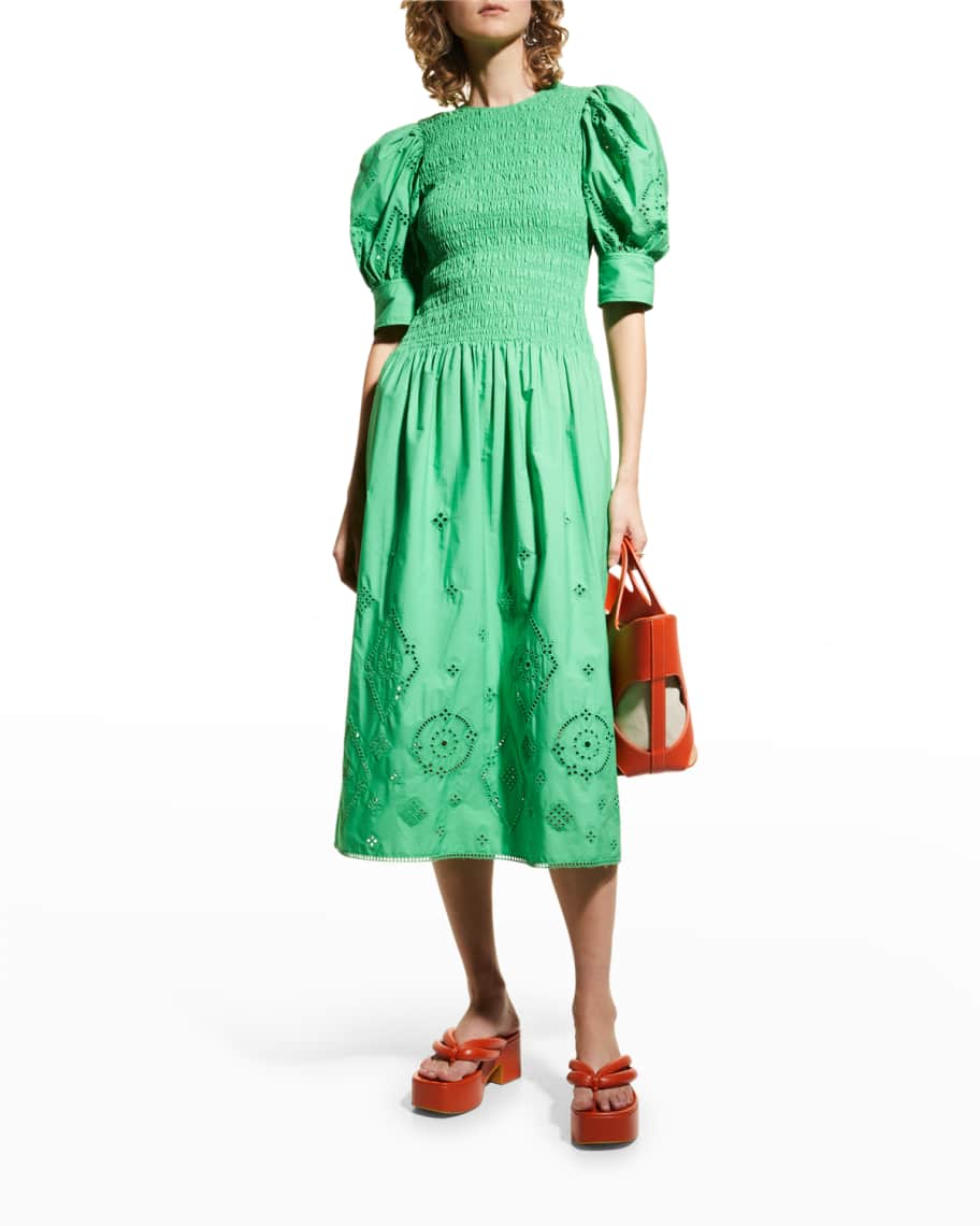 Ganni Broderie Anglaise Smocked Maxi Dress | Neiman Marcus