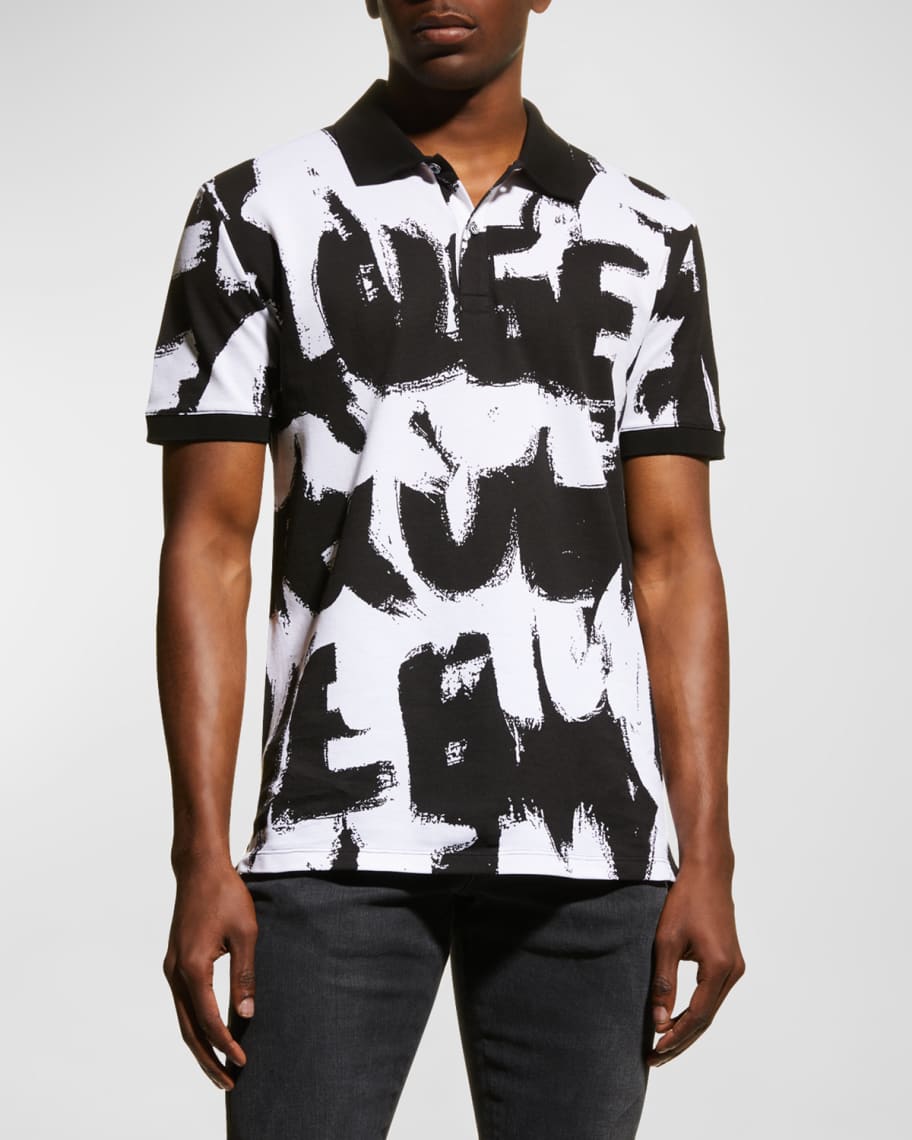 Alexander McQueen Men s Oversized Graffiti Print Piqu Polo Shirt