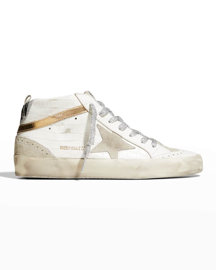 Golden Goose Mid Star Croco Wing-Tip Sneakers | Neiman Marcus