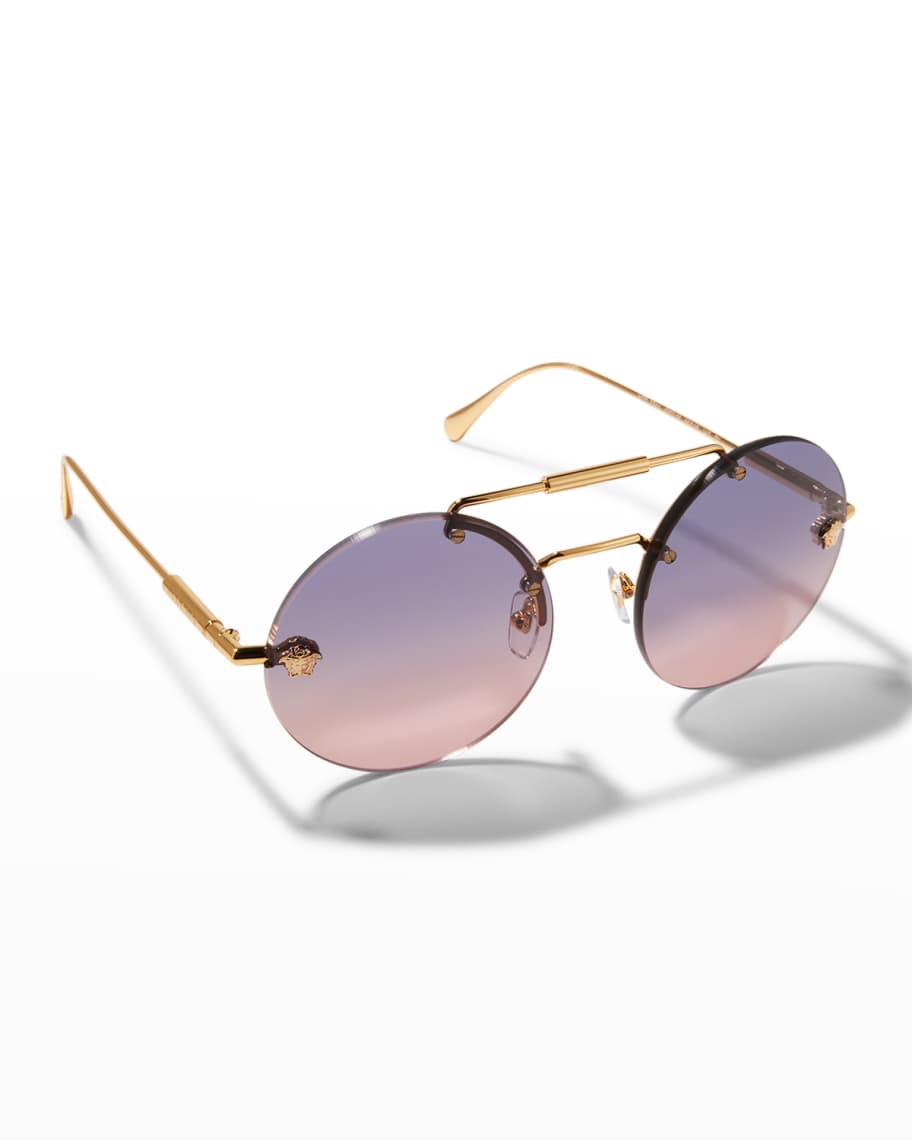 Versace Medusa Rimless Round Metal Sunglasses | Neiman Marcus