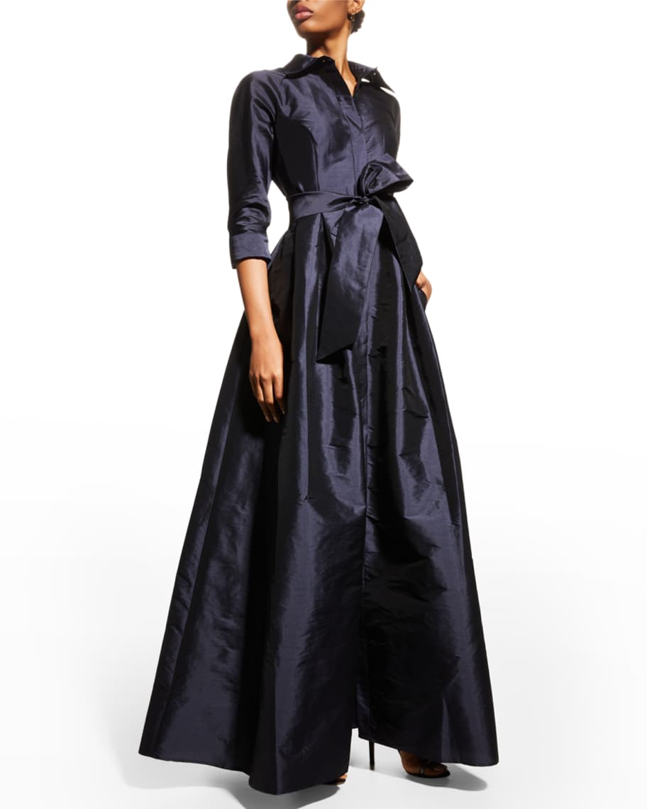 Rickie Freeman for Teri Jon 3/4-Sleeve Taffeta Shirtdress Gown | Neiman ...