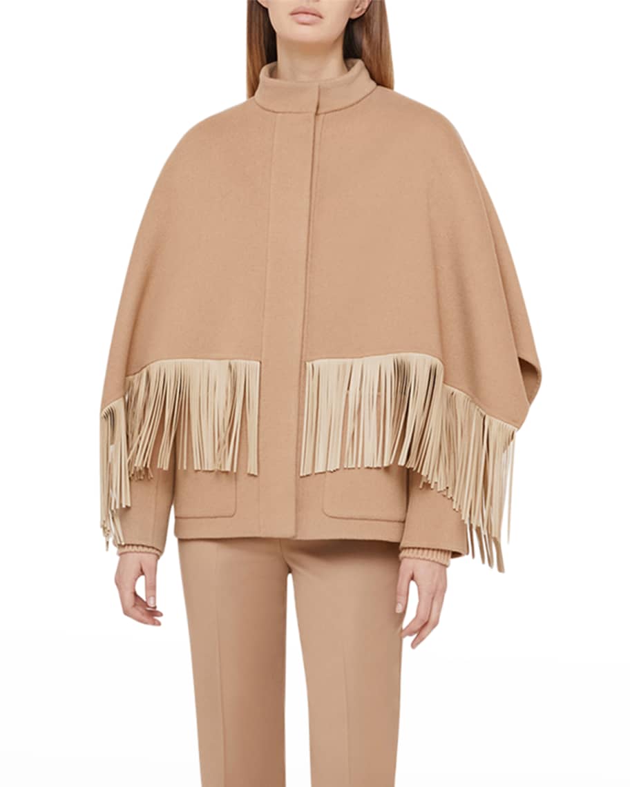 Agnona Leather Fringe Cashmere Poncho Jacket | Neiman Marcus