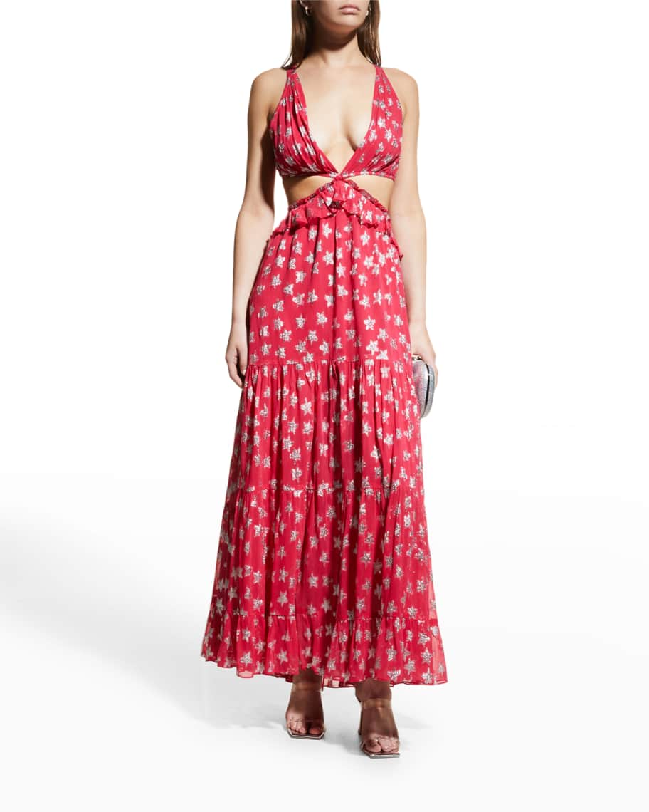 ROCOCO SAND Cutout Split Georgette Maxi Dress | Neiman Marcus