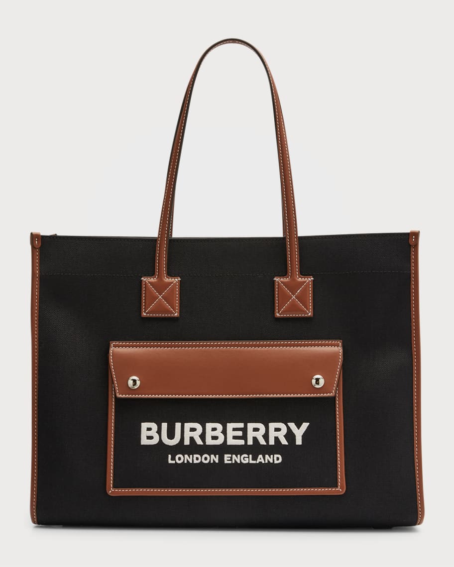 Burberry Freya Twill & Leather Tote Bag