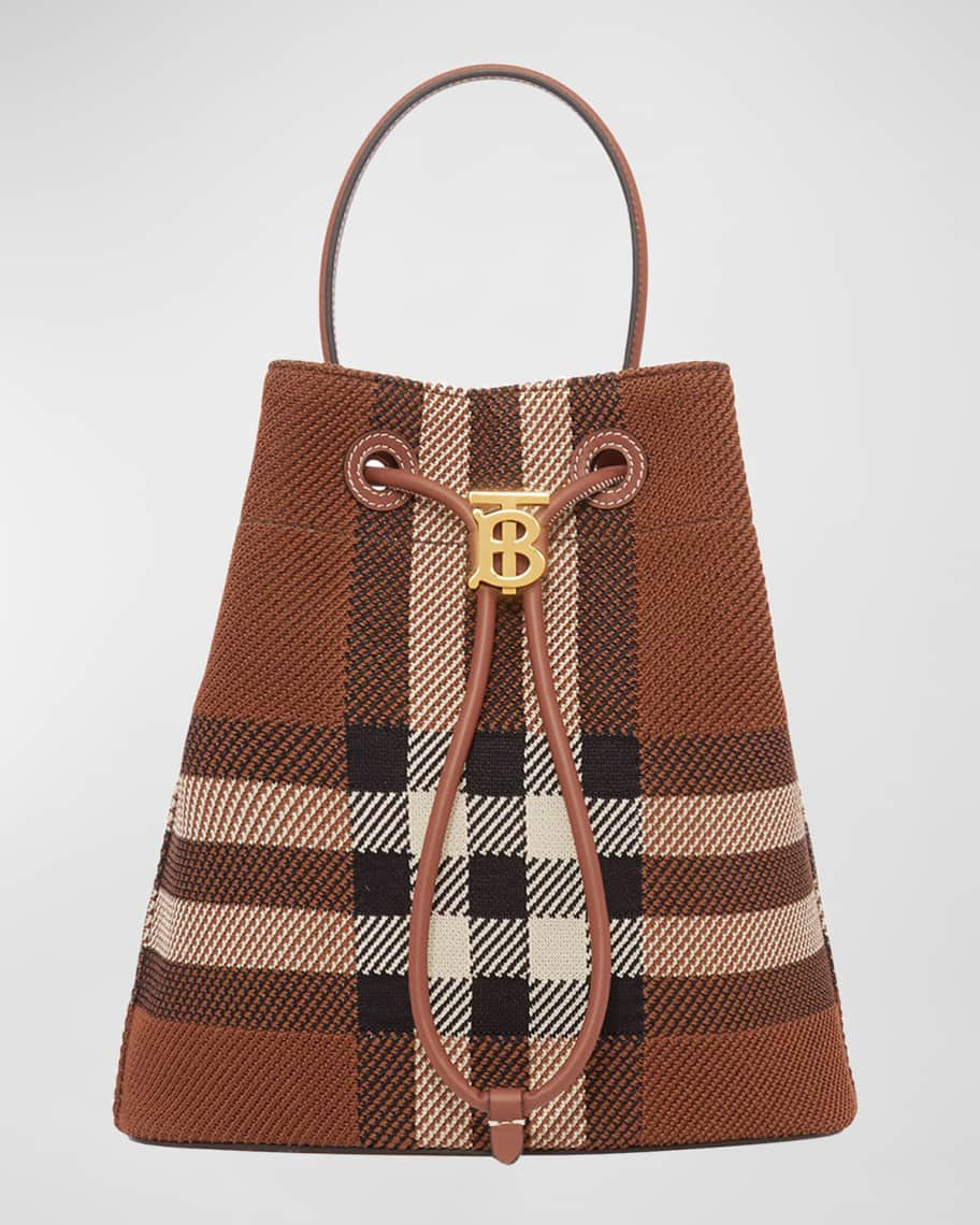 Burberry Small Check Knit Drawstring Bucket Bag