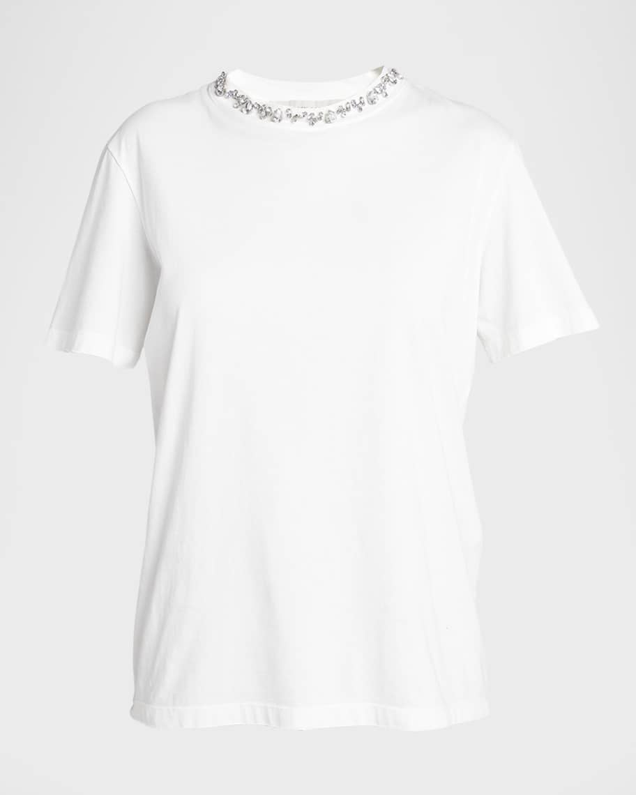 【GOLDEN 】CRYSTAL-EMBELLISHED COTTON T-SHIRT Golden Goose Crystal Embellished Distressed Cotton T-Shirt