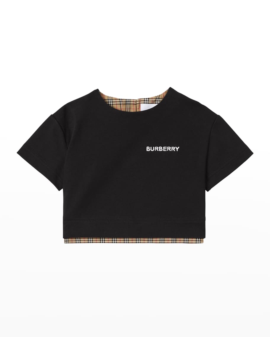 Burberry Girl's Mandie Two Tone Embroidered Cropped TShirt, Size 6M2