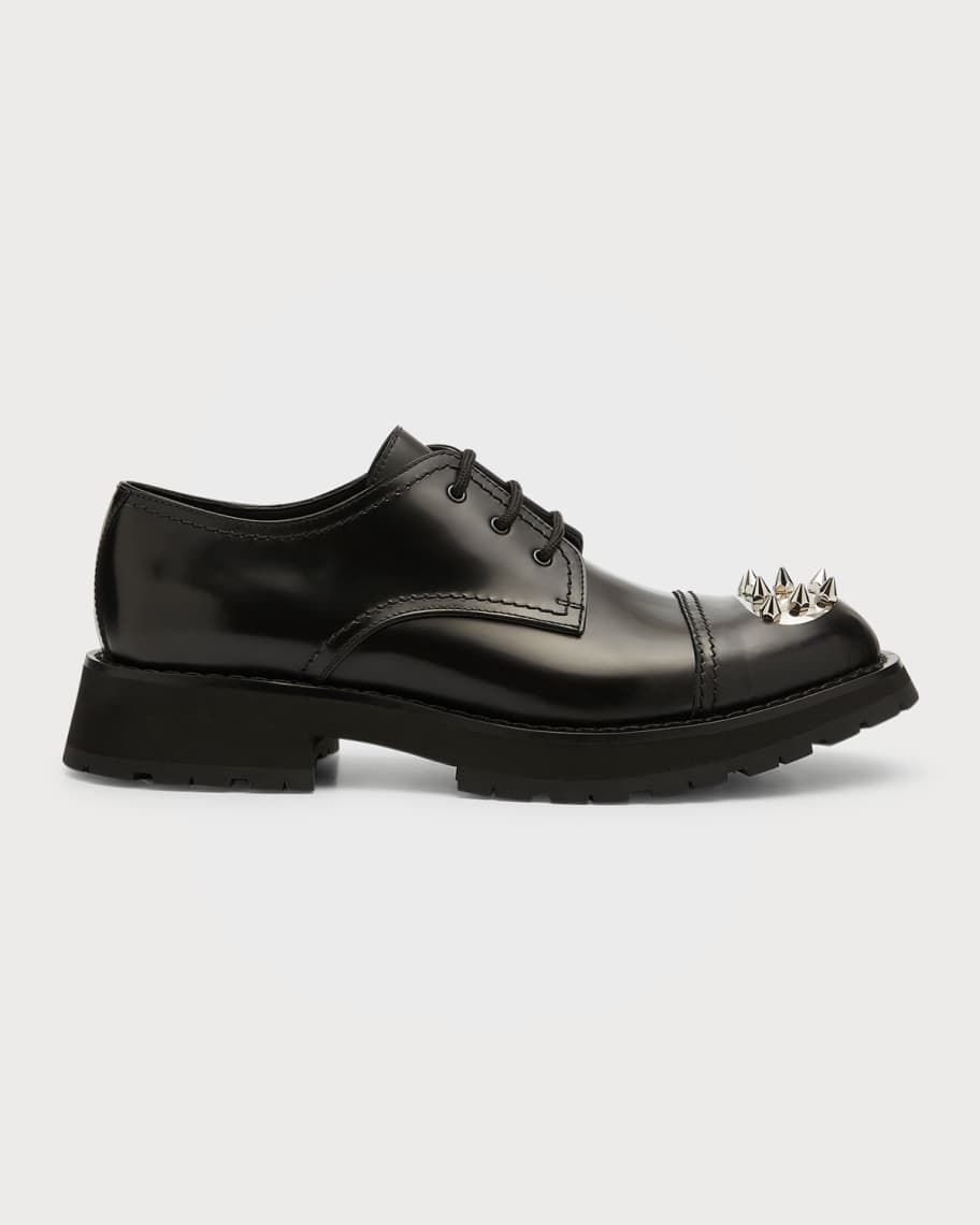 Alexander McQueen Men's Metal Spike Toe Leather Derby Shoes | Neiman Marcus