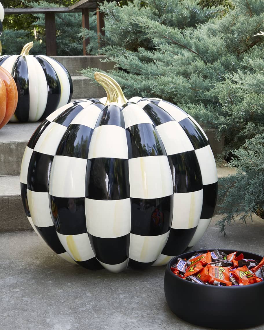 MacKenzie-Childs Courtly Check Outdoor Pumpkin | Neiman Marcus