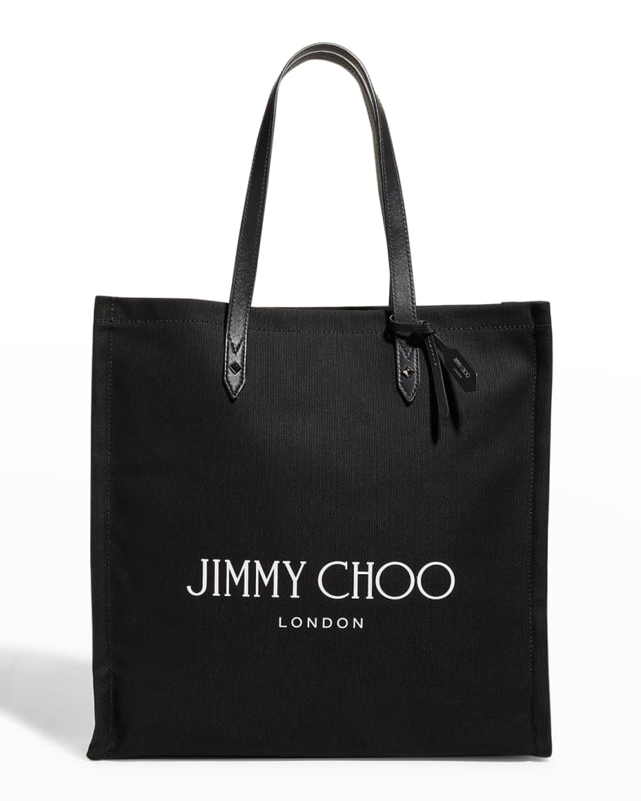 Jimmy Choo Logo North-South Canvas Tote Bag | Neiman Marcus