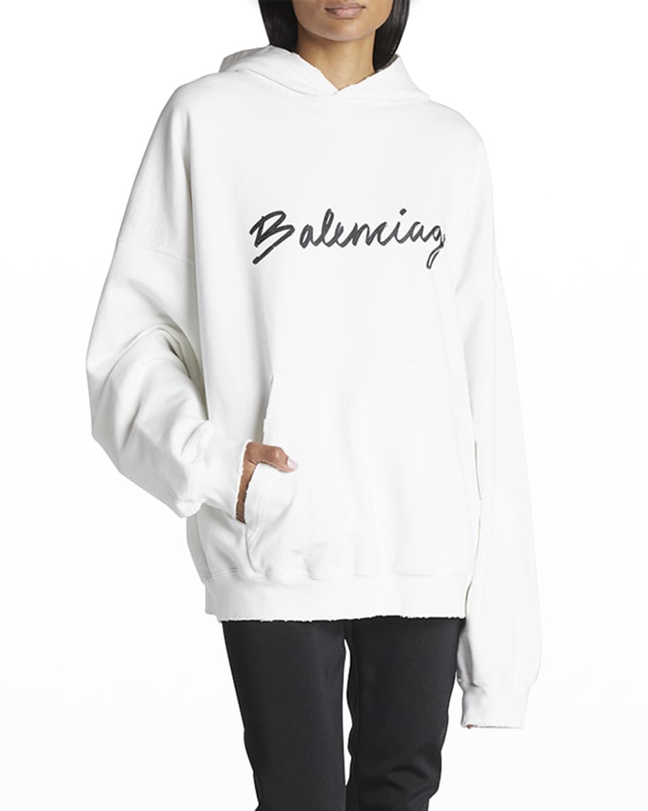 Balenciaga Logo Script Vintage Hoodie | Neiman Marcus