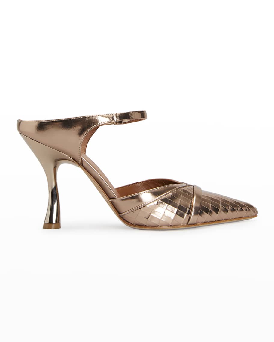 Malone Souliers 90mm Metallic Leather Mules | Neiman Marcus