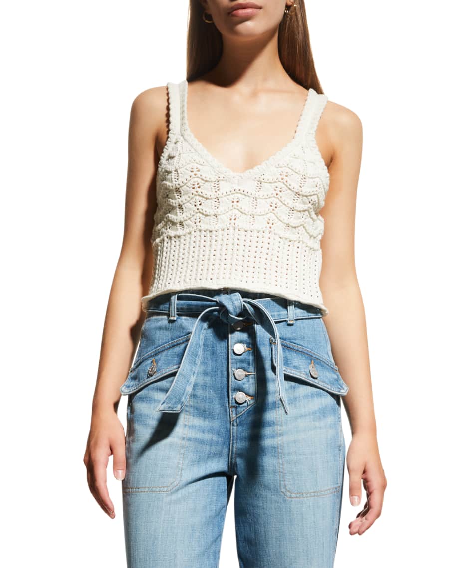 Veronica Beard Oswald CrochetKnit Cropped Tank Top Neiman Marcus