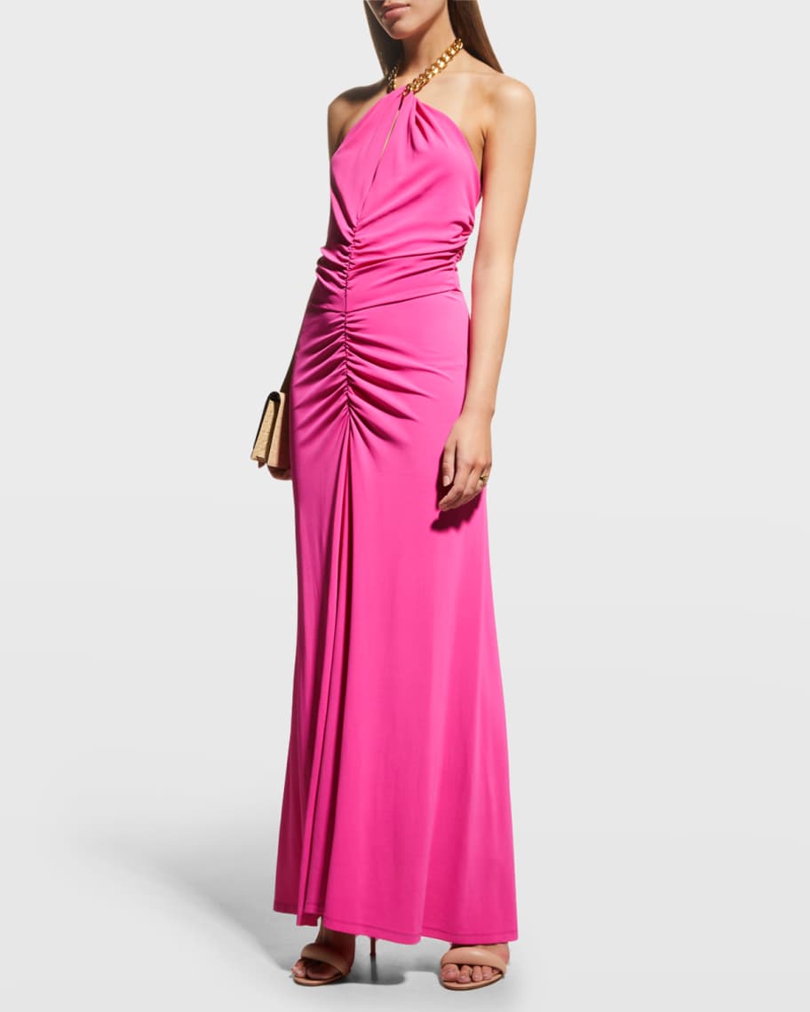 Veronica Beard Reze Jersey Chain HalterNeck Ruched Maxi Dress Neiman