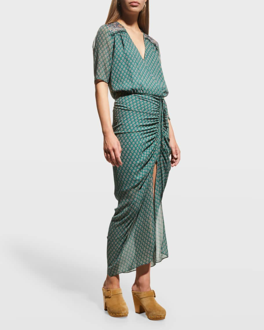 Veronica Beard Mariposa Paisley Ruched Surplus Maxi Dress | Neiman