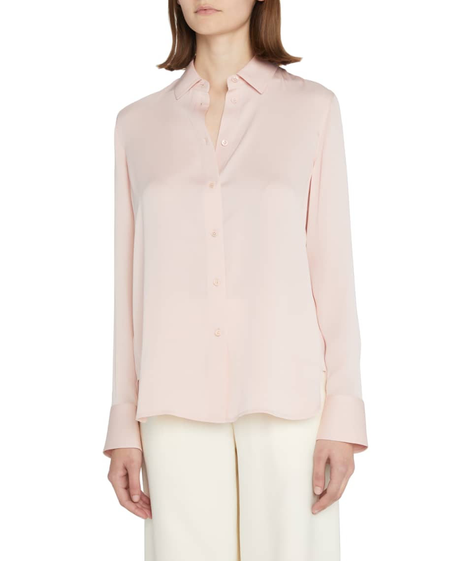 Vince Slim Fitted Stretch-Silk Blouse | Neiman Marcus