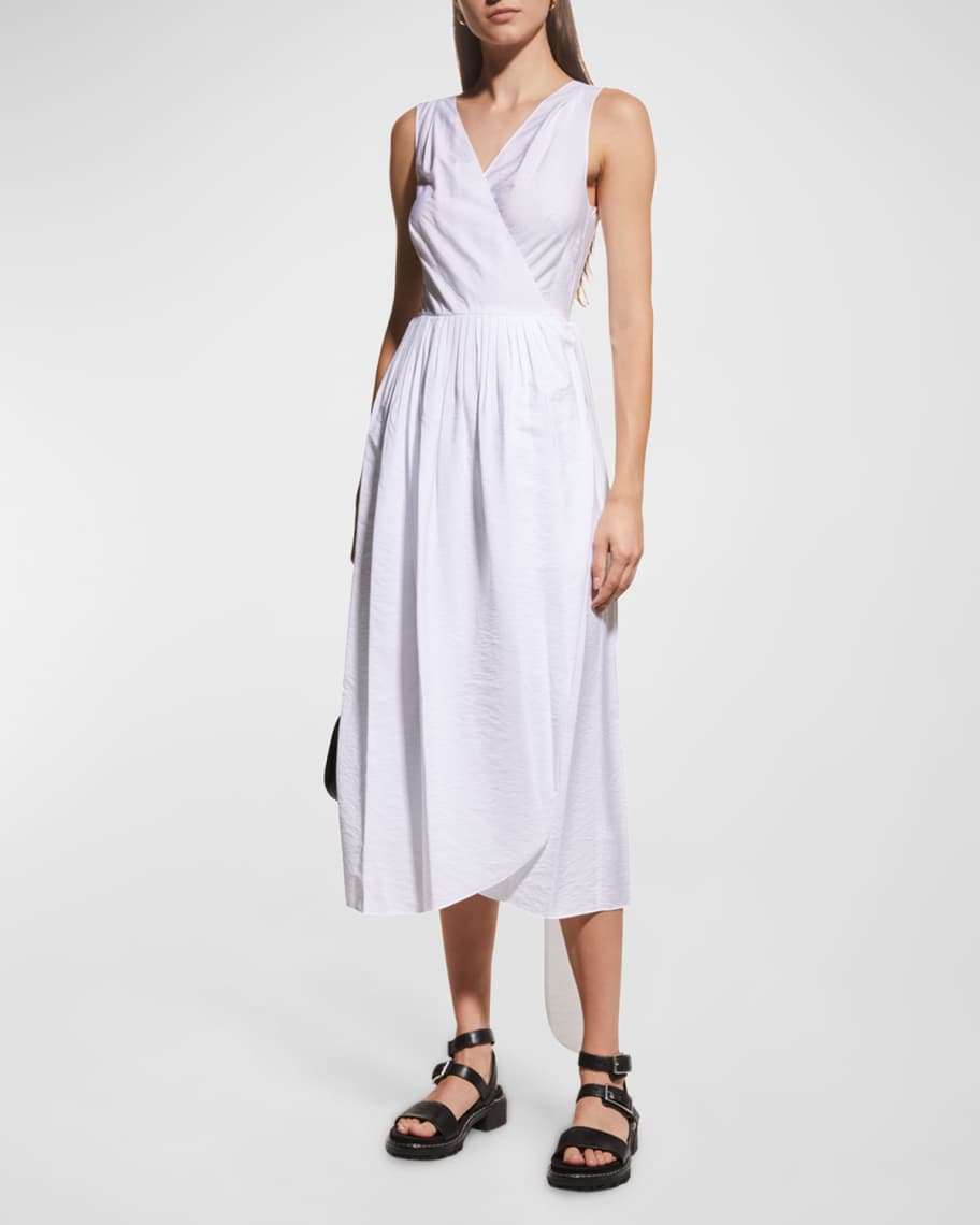 Vince Trellis Plaid Sleeveless Drape Wrap Dress in Black/Cream main image 1