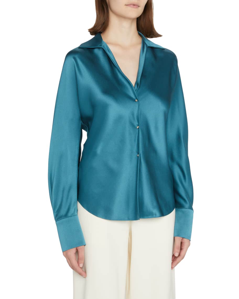 Vince Bias-Cut Long-Sleeve Silk Blouse | Neiman Marcus