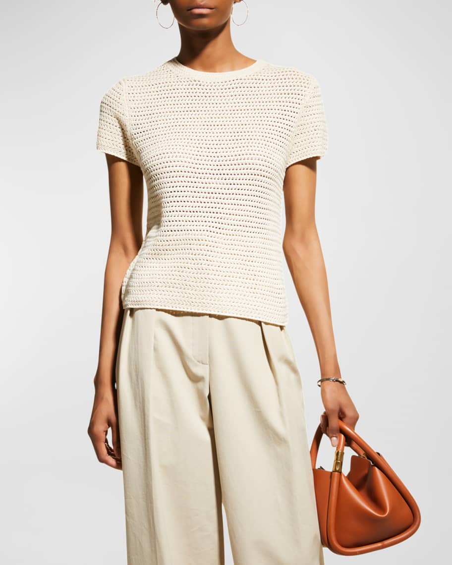 Vince ShortSleeve Cotton Crochet Top Neiman Marcus