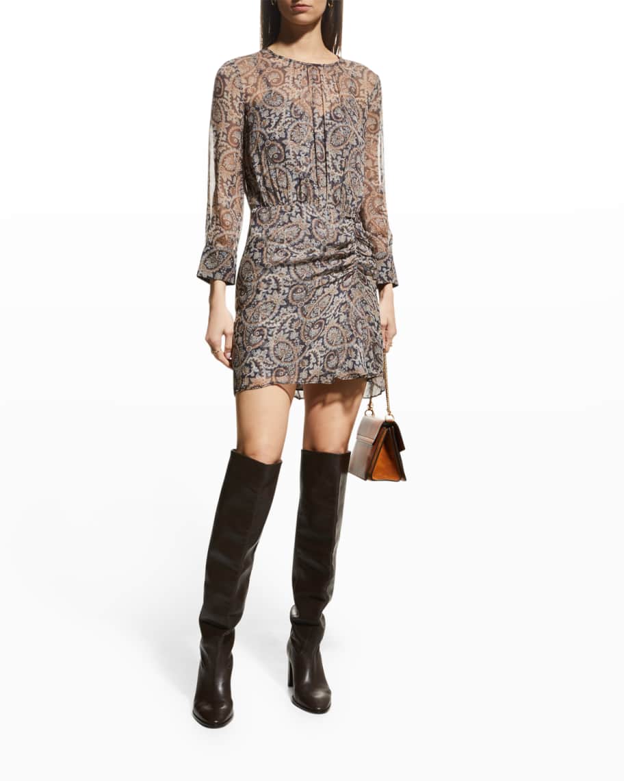 Veronica Beard Palmora Paisley Ruched and Pleated Sheer Mini Dress ...
