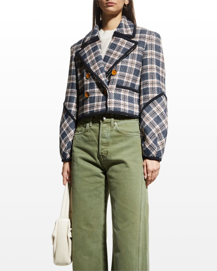 Veronica Beard Aise Plaid Seamed Cropped Jacket | Neiman Marcus