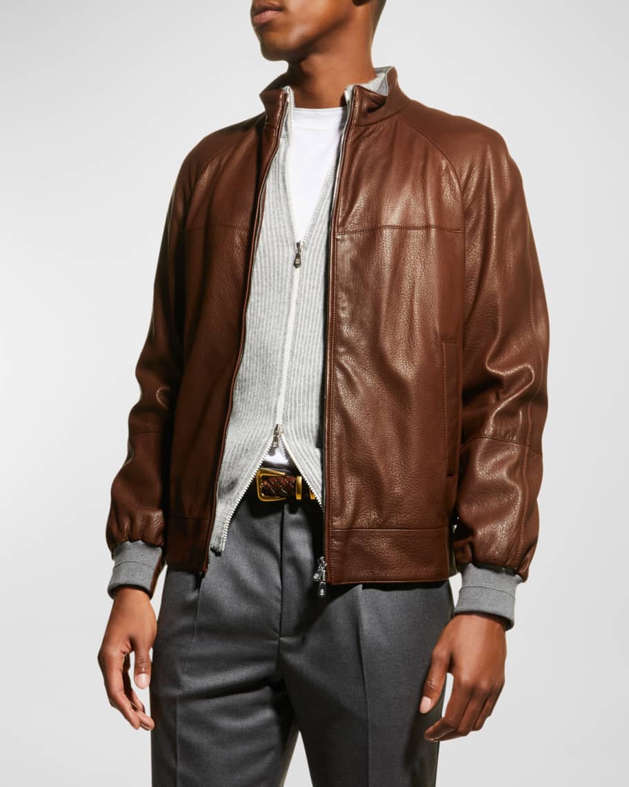 Casual Croc-Embossed Men Leather Jacket