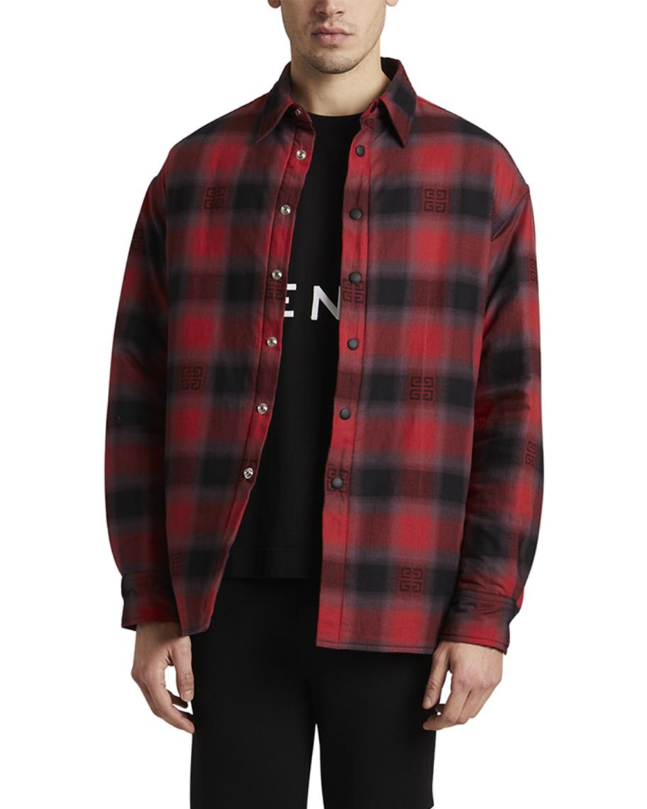 GIVENCHY 22aw 4G PADDED FLANNEL SHIRT RED サイズ41 BM60TQ13R9 Givenchy Men's 4G Plaid Shirt Jacket | Neiman Marcus