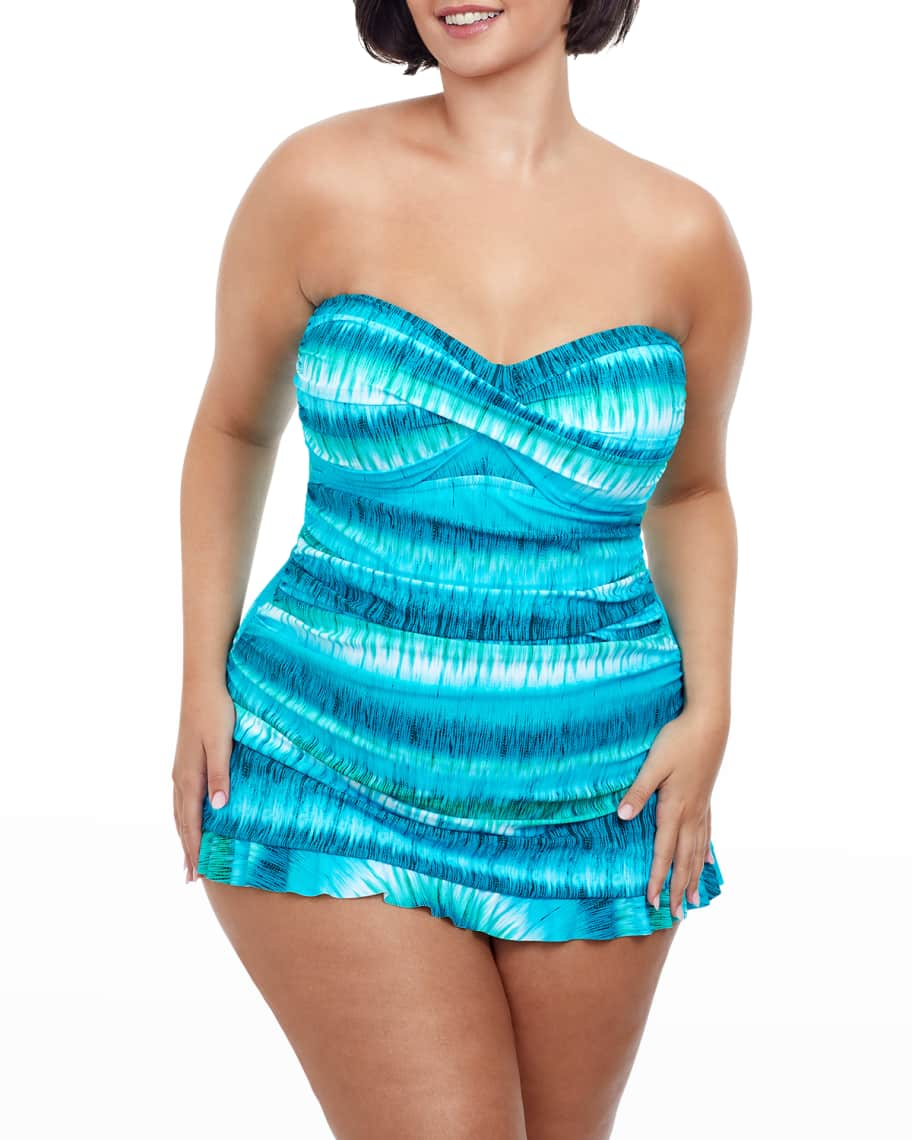 Profile by Gottex Tutti Frutti Plus Size Cross Over Bandeau Strapless  Swimdress, Swimdress