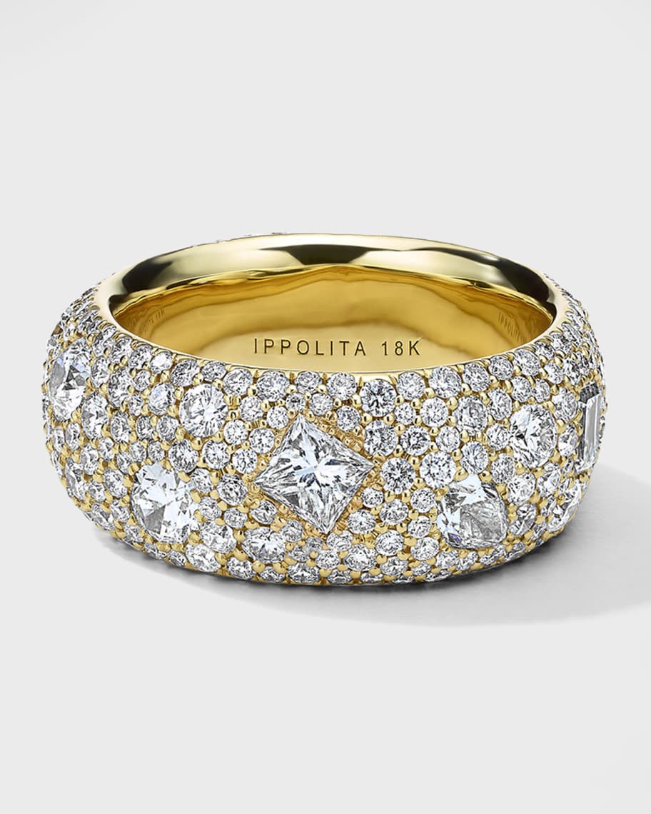 Ippolita 18k Yellow Gold Wide Band Ring w/ Pavé Diamonds | Neiman Marcus